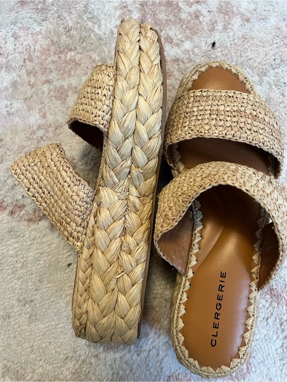 Clergerie Paris Arlene 2 Woven Raffia Leather Platform Espadrille Sandals